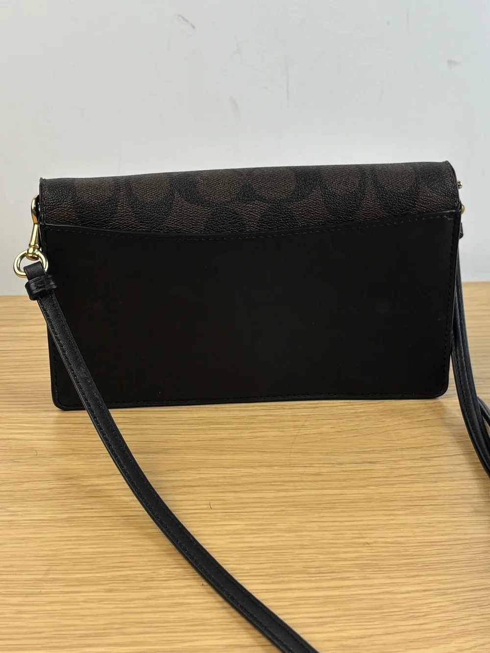 Coach Anna Foldover Clutch Crossbody in Signature Canvas Black/Brown